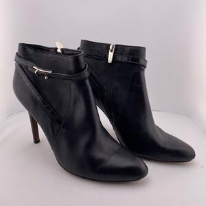 Coach Ursa Ankle‎ Boots Leather Heel Booties Buckle Detail Black 10B